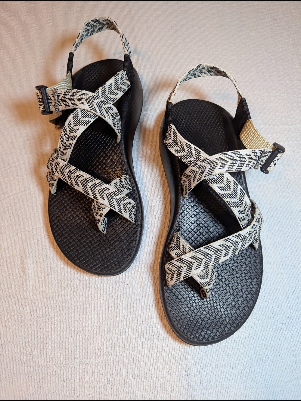 Chaco Women’s Black Sandals with Ivory Chevron Straps